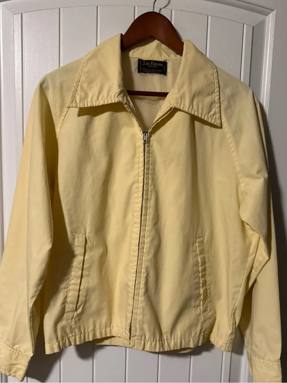 Vintage Men’s Sz L Butter Yellow Zip-Front Jacket Harrington Style Retro Bomber